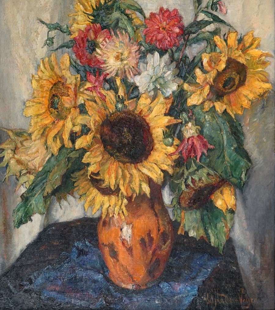 'Sonnenblumen und Dahlien', von Carl Hans Schrader-Velgen
