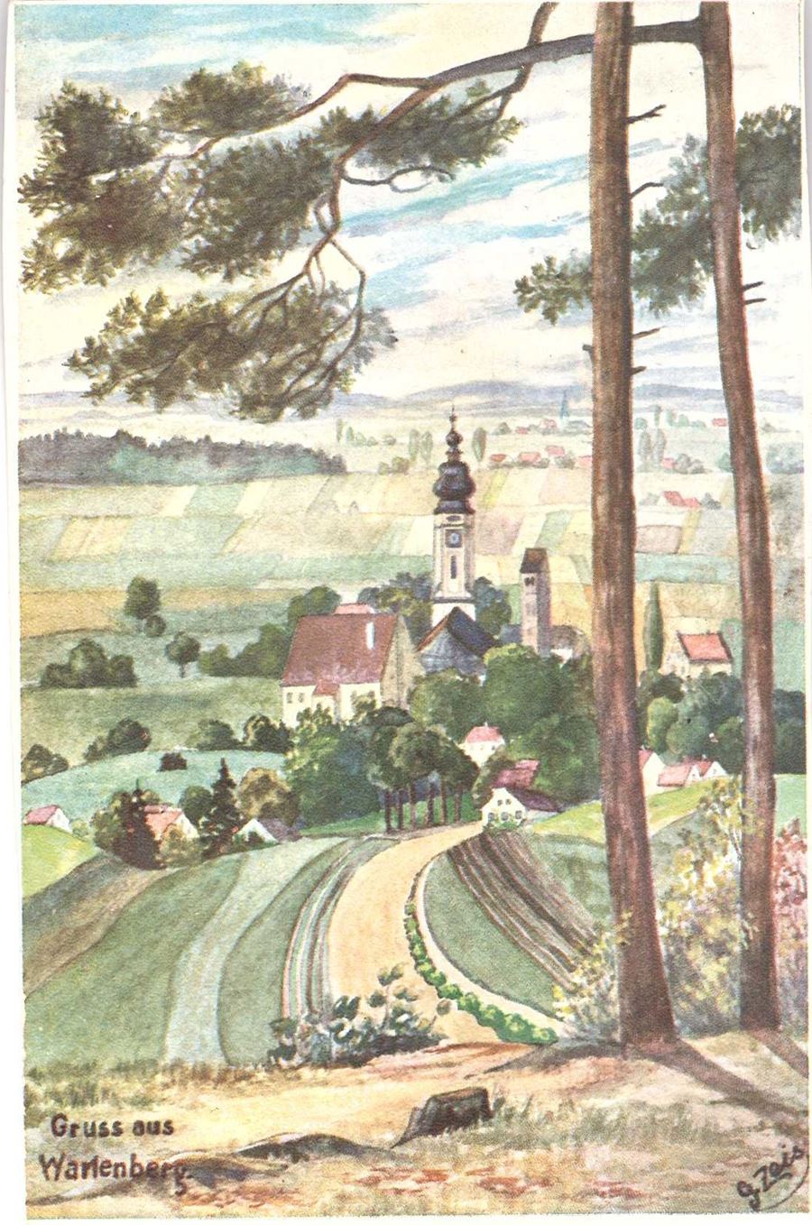 'Gruss aus Wartenberg', Ansichtskarte von G. Zeiss, um 1909